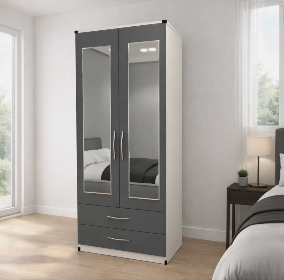 2 Door Wardrobe With 2 Mirrors And 2 Drawers