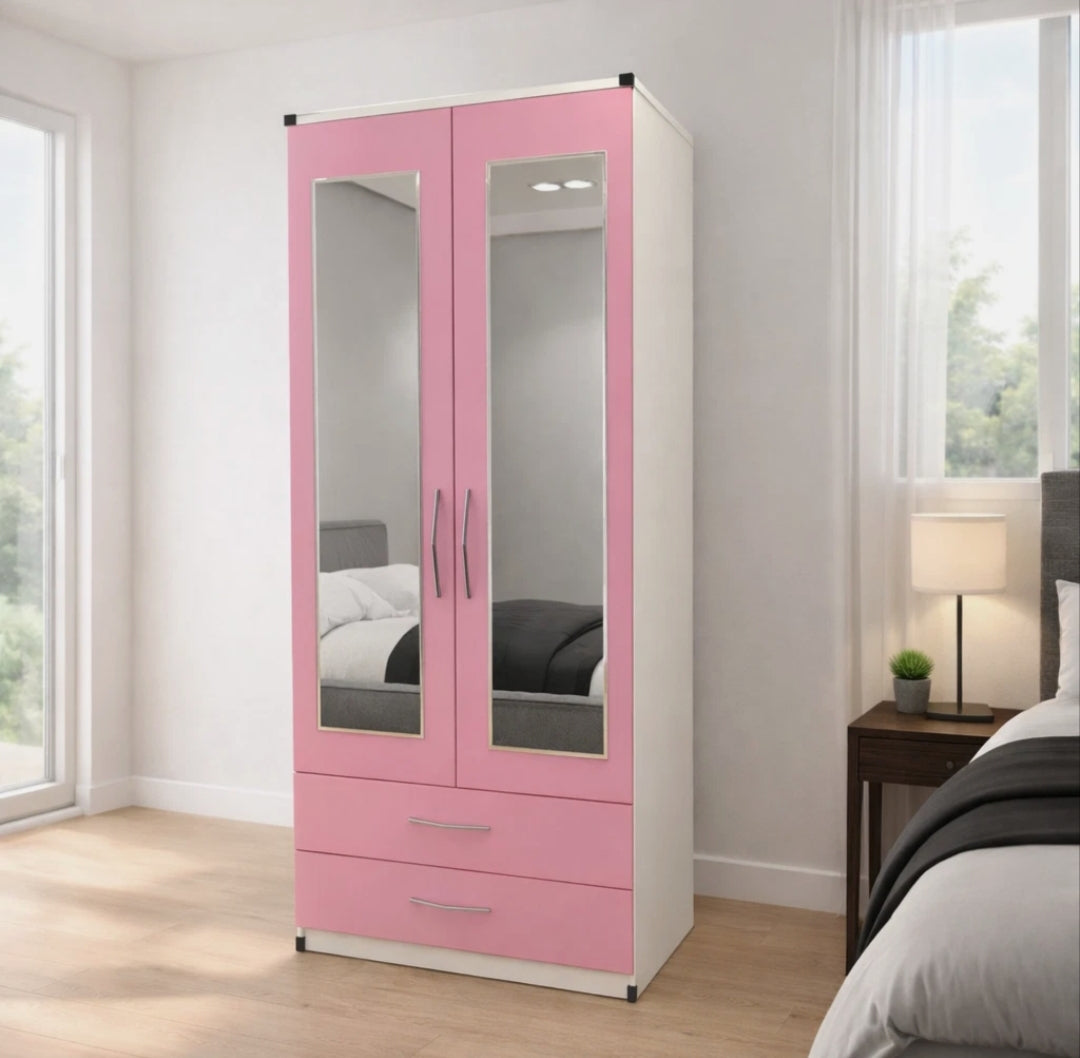 2 Door Wardrobe With 2 Mirrors And 2 Drawers