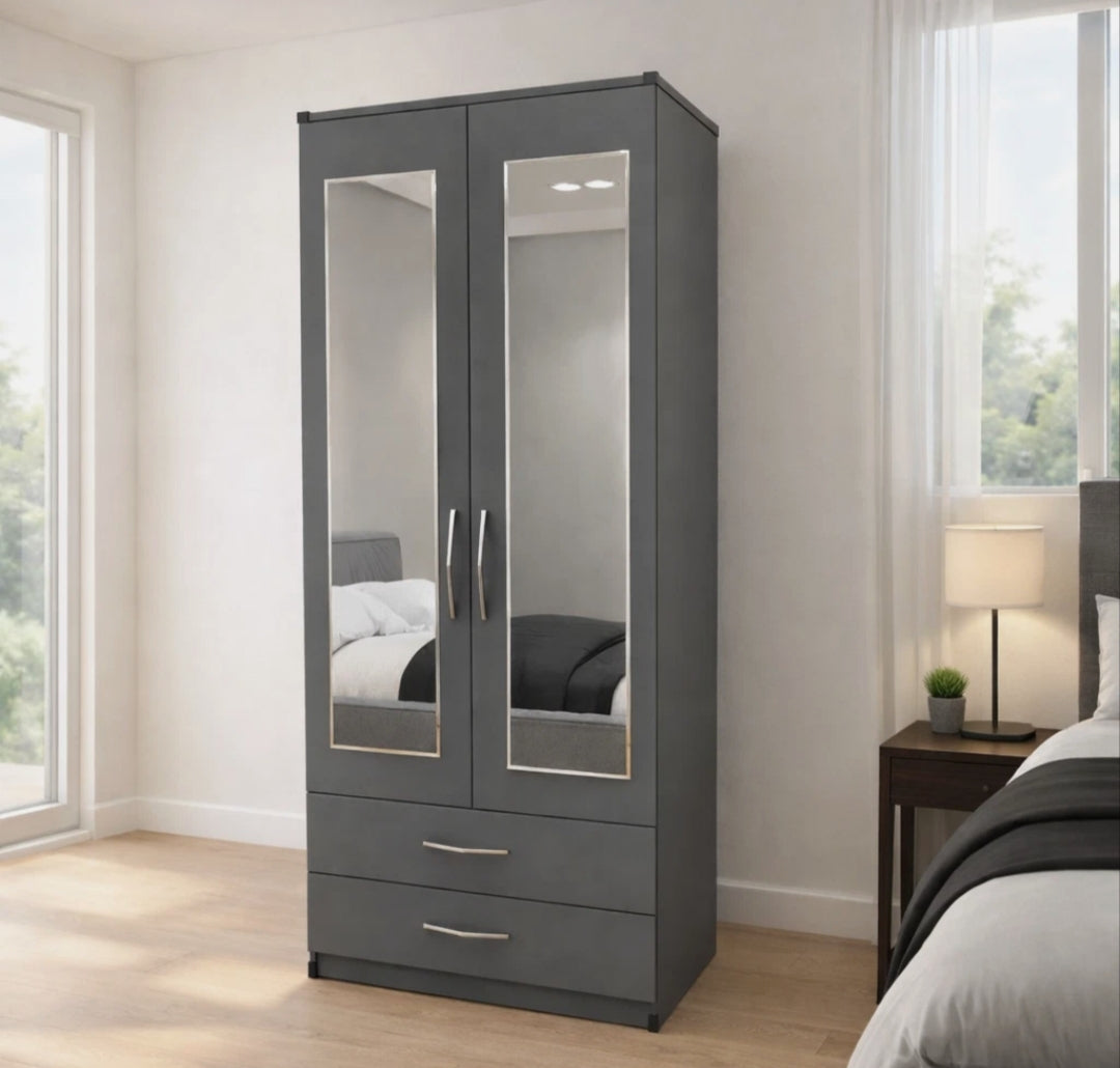 2 Door Wardrobe With 2 Mirrors And 2 Drawers