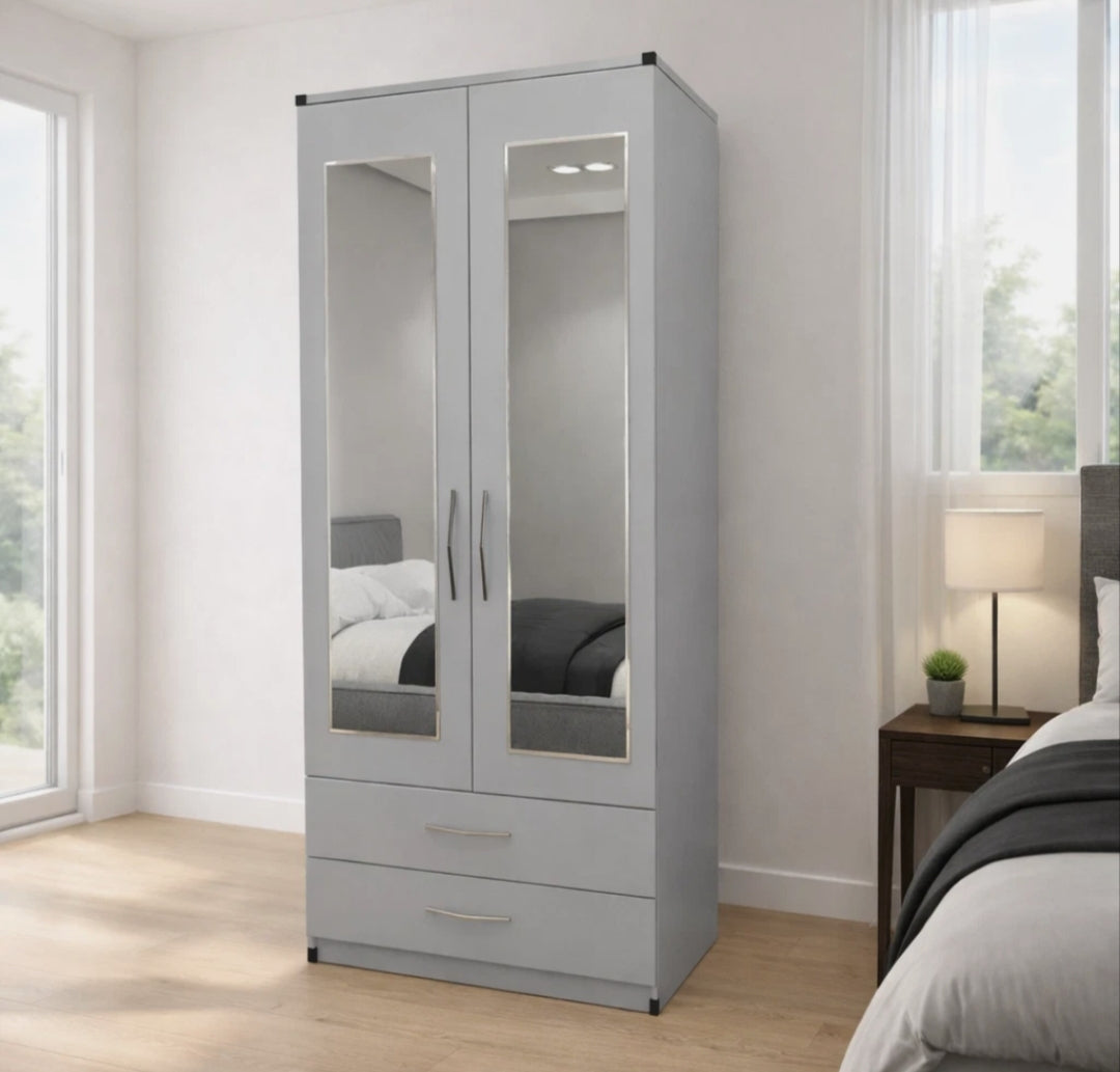 2 Door Wardrobe With 2 Mirrors And 2 Drawers